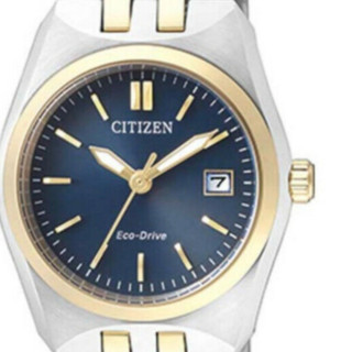 CITIZEN 西铁城 EW2294-61l 女士光动能手表 27mm 蓝盘 间金不锈钢表带 圆形
