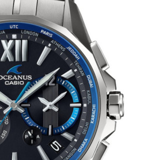 CASIO 卡西欧 OCEANUS系列 OCW-S3400-1A 男士太阳能手表 49mm 黑盘 银色钛金属表带 圆形