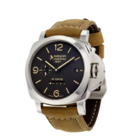 PANERAI 沛纳海 LUMINOR 1950系列 PAM00533 男士机械手表 44mm 黑盘 棕色皮革表带 圆形