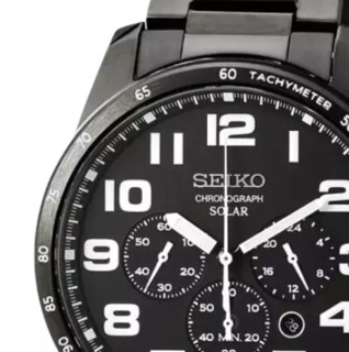 SEIKO 精工 Sport 系列 SSC231 男士太阳能手表 45mm 黑盘 镀黑不锈钢表带 圆形