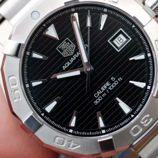 TAG Heuer 泰格豪雅 Aquaracer竞潜系列 WAY2110.BA0910 男士机械手表 41mm 黑盘 银色不锈钢表带 圆形