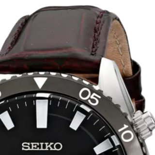 SEIKO 精工 Sport系列 SKA627 男士石英手表 44mm 黑盘 棕色皮革表带 圆形