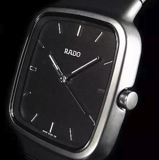RADO 雷达 R5.5系列 R28888152 男士石英手表 36mm 黑盘 黑色陶瓷表带 方形