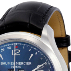 BAUME & MERCIER 名士 CLIFTON克里顿系列 MOA10057 男士机械手表 43mm 蓝盘 黑色皮革表带 圆形