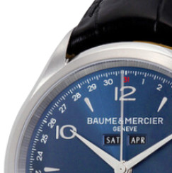 BAUME & MERCIER 名士 CLIFTON克里顿系列 MOA10057 男士机械手表 43mm 蓝盘 黑色皮革表带 圆形