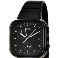 RADO 雷达 R5.5系列 R28388152 男士石英手表 39mm 黑盘 黑色陶瓷表带 方形