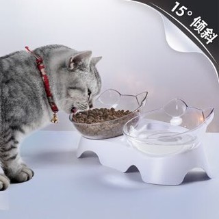 华畜猫耳朵猫碗斜口双碗饮水猫食盆宠物碗狗碗猫咪用品小型犬-双碗