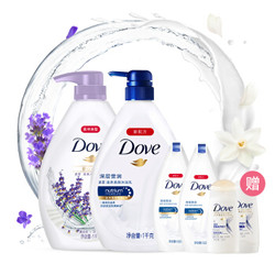 多芬（Dove）沐浴露套装 樱花甜香1KG+桃悦水透1KG 送旅行装190MLX2+2X50ML