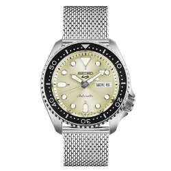 seiko精工5系列srpe75k1男士机械手表425mm香槟盘银色不锈钢表带圆