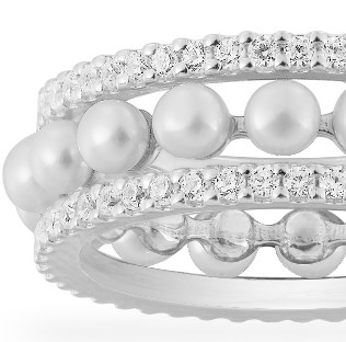 APM Monaco ROMANCE系列 A19868XPL 女士法式双圈珍珠925银戒指 52码
