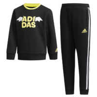 adidas 阿迪达斯 LK HLW CREW SET 男童套头休闲运动套装 DX1764 黑/亮黄色
