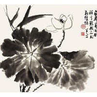 装饰画现代中式卧室客厅玄关壁画国画荷花陈半丁木版水印