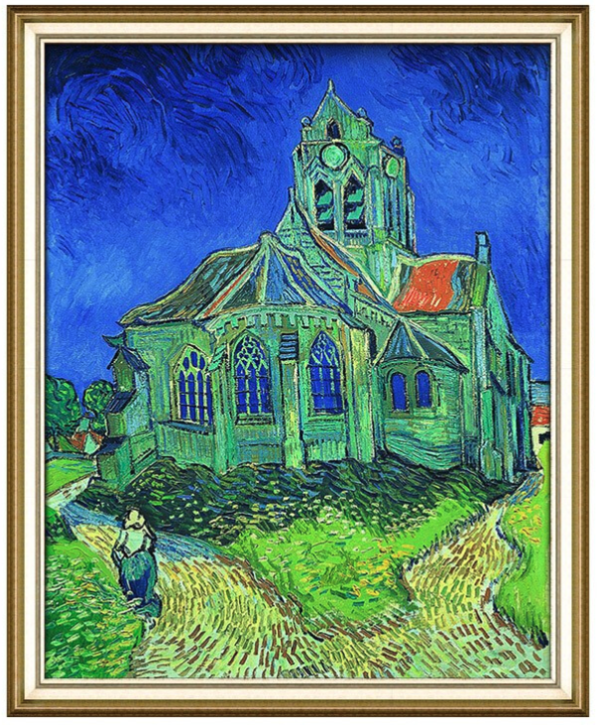 梵高名人油画奥弗的教堂装饰画挂画典雅栗82100cm
