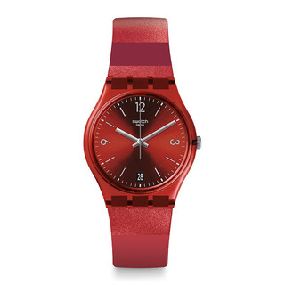 SWATCH 斯沃琪 原创系列 GR406 中性石英手表 34mm 红盘 红色硅胶表带 圆形