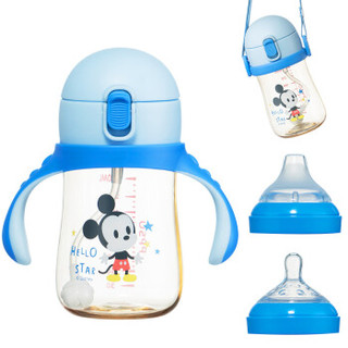 迪士尼（Disney）宝宝吸管杯学饮杯 婴儿6-12个月鸭嘴杯 儿童水杯防漏三用重力球PPSU水壶 *3件
