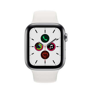 Apple Watch Series 5智能手表（GPS+蜂窝网络款 44毫米不锈钢表壳 白色运动型表带 MWWF2CH/A)