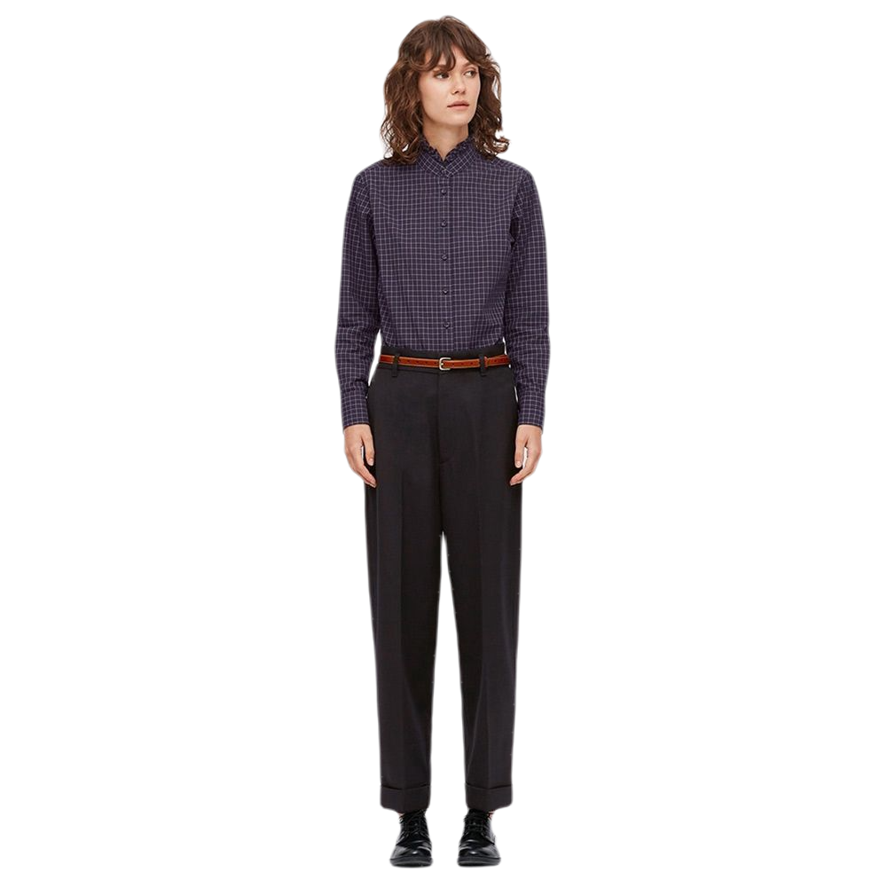 uniqlo 优衣库 设计师合作款系列女士纯棉荷叶边立领格子长袖衬衫