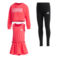 adidas 阿迪达斯 LG CREWSWEAT SE 女童圆领针织套装 DW5947 亮粉/黑/白色 128cm