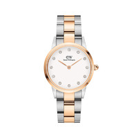 Daniel Wellington ICONIC LINK系列 DW00100359 女士石英手表 28mm 白盘 间金不锈钢表带 圆形