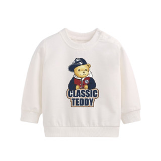 CLASSIC TEDDY 精典泰迪 儿童卡通套头卫衣 棒球帽子熊款 白色