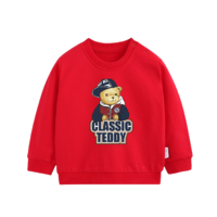 CLASSIC TEDDY 精典泰迪 儿童卡通套头卫衣 棒球帽子熊款 大红 90