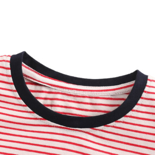 CLASSIC TEDDY 精典泰迪 儿童条纹胸花长袖T恤 白色大红条