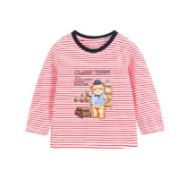 CLASSIC TEDDY 精典泰迪 儿童条纹胸花长袖T恤 白色大红条 120