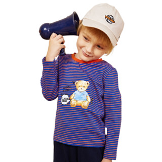 CLASSIC TEDDY 精典泰迪儿童卡通条纹长袖打底T恤 宝蓝橙条