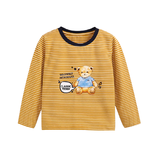 CLASSIC TEDDY 精典泰迪儿童卡通条纹长袖打底T恤 姜黄白条