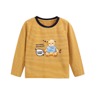 CLASSIC TEDDY 精典泰迪儿童卡通条纹长袖打底T恤 姜黄白条 130