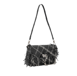 GIVENCHY 纪梵希 Fringed Charm系列女士羊皮流苏磁扣斜挎单肩包#BB508RB0GE001 黑色