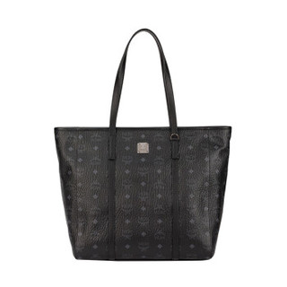 MCM 奢侈品 女士 Toni Visetos系列黑色中号印花logo购物袋单肩手提包
