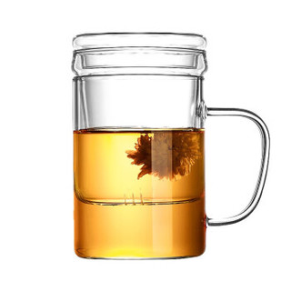茶适 茶水分离玻璃杯子475ml 办公室带把手过滤泡茶玻璃三件杯 玻璃杯 耐高温三件套 c6405 +凑单品