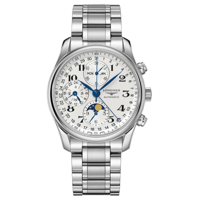 6 男士机械手表 40mm 白盘 银色精钢表带 圆形