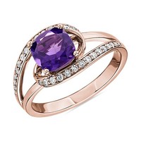 Blue Nile 垫形切割紫水晶戒指14k 玫瑰金扭纹光环