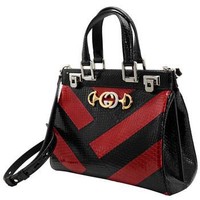 古驰女士手提宝Gucci Zumi Leather Small Top Handle Python Bag