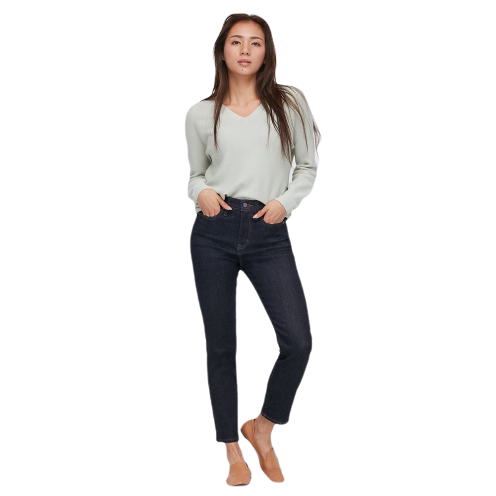 优衣库 女装 高腰修身牛仔九分裤(水洗产品) 438444 uniqlo