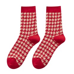 星美郎    女士中筒袜子  红色3双