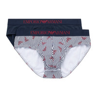 EMPORIO ARMANI 阿玛尼 男士棉质印花三角内裤111733-0A504 藏青白色*2 M