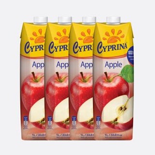 有券的上：地中海塞浦路斯进口 塞浦丽娜（Cyprina）苹果汁 1L*4瓶 果汁饮料 整箱 *3件