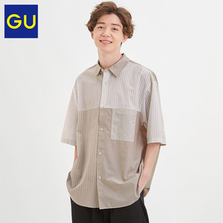 GU极优男装宽松府绸衬衫(5分袖)2020新款时尚拼色日系纯棉326025