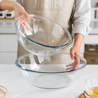摩登主妇钢化玻璃烘焙碗家用大号带盖沙拉料理打蛋糕碗透明和面盆