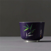 艾芳贝儿(AlfunBel)陶瓷茶杯内镶银功夫茶杯大容量主人杯 蓝釉夏竹C-AG-9-8