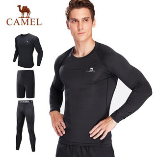 骆驼(CAMEL) 骆驼男款健身三件套长袖紧身衣针织跑步九分裤运动套装 C8W2QL9900 黑色 L *4件