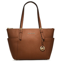 MICHAEL KORS 迈克·科尔斯 JET SET ITEM系列女士纯色皮革拉链单肩手提托特包30F2GTTT8L LUGGAGE 棕色 大号