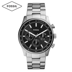 化石（Fossil)手表  欧美时尚潮流石英男表 经典男士时装腕表 商务三眼码表黑盘银钢带BQ2447