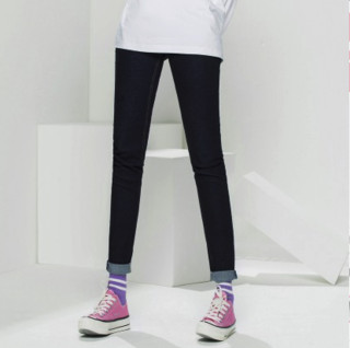 X-LINE2021春新款女装高腰修身显瘦窄脚牛仔裤女 24/30 深色