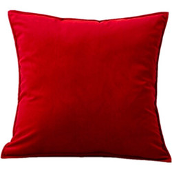 抱枕 可拆洗纯色天鹅绒腰靠 中国红 40*40cm枕套+饱满枕芯