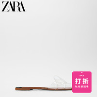 ZARA新款 女鞋 棕色透明交叉带平底凉鞋 12630511105