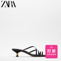 ZARA新款 女鞋 黑色金属系高跟羊皮革凉鞋 11311610040